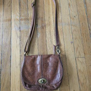 Vintage FOSSIL Brown Leather Cross-body Shoulder Satchel Purse Hippie Chic Bag